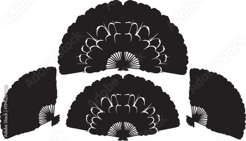 Black and White Fans with Intricate Designs and Patterns