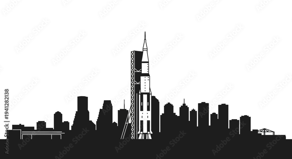 Fototapeta premium Rocket Launch Silhouette Skyline Cityscape Space Exploration Technology