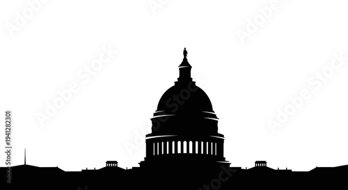 Silhouette of the US Capitol Building Dome against a white background