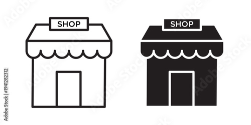 Shop icon for web, design. Linear illustrations, editable strokes