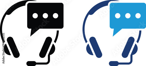 Call center agent with headset icon set. 24 7 customer support service concept. Online assistance, helpdesk operator sign. Telemarketing, technical consultation symbol.Support service icon,