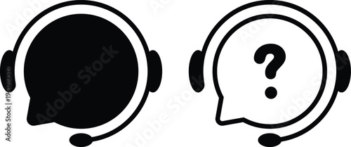 Call center agent with headset icon set. 24 7 customer support service concept. Online assistance, helpdesk operator sign. Telemarketing, technical consultation symbol.Support service icon,