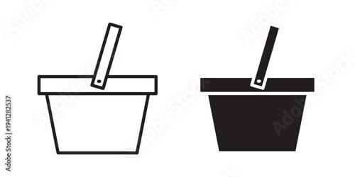 Shopping basket icon for web, design. Linear illustrations, editable strokes