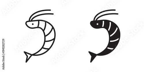 Shrimp icon for web, design. Linear illustrations, editable strokes