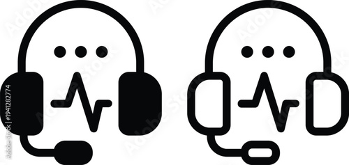 Call center agent with headset icon set. 24 7 customer support service concept. Online assistance, helpdesk operator sign. Telemarketing, technical consultation symbol.Support service icon,