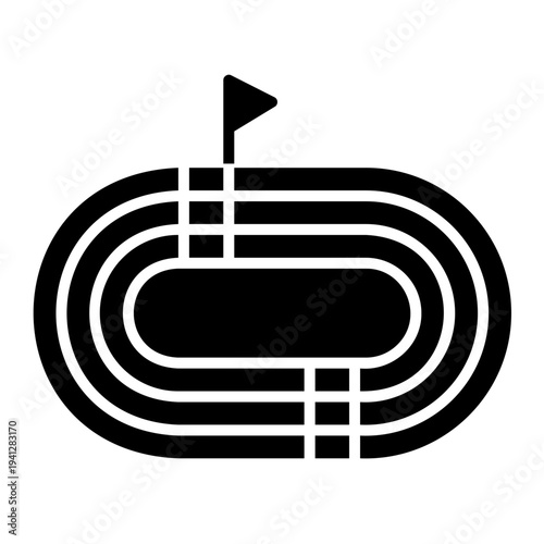 Running Track Icon: Sport Field with Lanes and Flag
