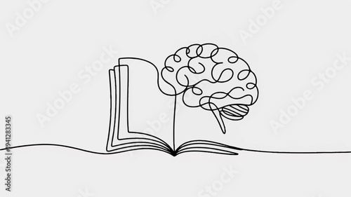 Brainstorming concept with open book and creative thinking brain illustration