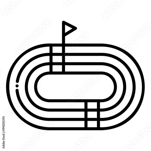 Running Track Icon with Lanes and Finish Flag