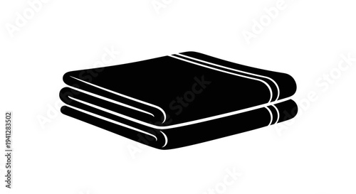 Folded Black Towel Icon, Simple Minimalist Design, Clean Fabric Symbol