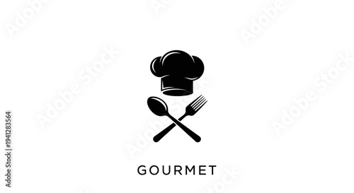 Gourmet Chef Hat and Crossed Utensils Icon for Culinary Excellence and Fine Dining