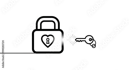 Heart Lock and Key Icon - Symbol of Love, Security, and Access