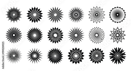 Collection of black and white mandala designs on white background for decoration and artistic use