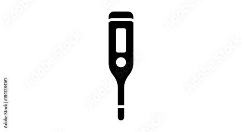 Digital Thermometer Icon Black Silhouette Isolated on White Background, Medical Tool