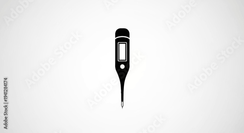 Digital Thermometer Icon Black Silhouette on White Background - Medical Health Concept