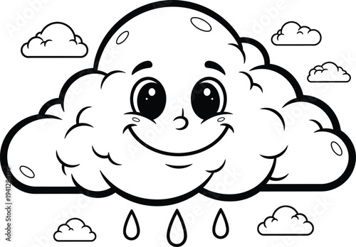 Smiling cartoon cloud with raindrops