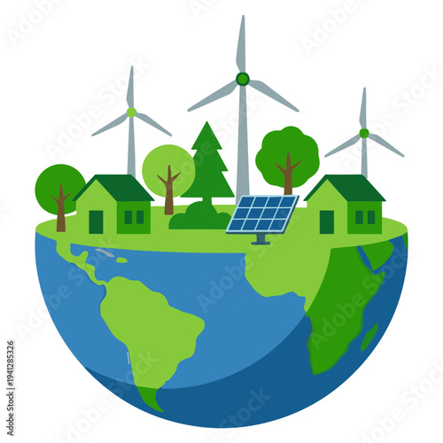 Green Energy City Illustrations of Solar, Wind, and Sustainable Urban Life.