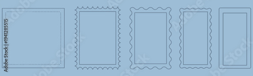 Five blue stamp silhouettes with different edge outline