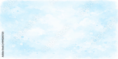 Abstract pastel watercolor sky texture in light blue and white with soft cloud forms, gentle paint splatter and smooth wash effect creating minimal artistic background for design use.