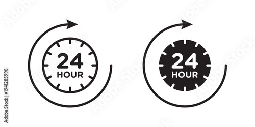 Time twenty four icon for web, design. Linear illustrations, editable strokes