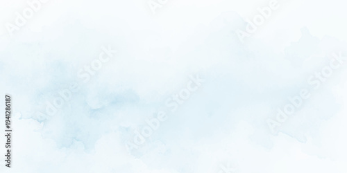 Soft light blue and white watercolor cloud texture with pastel wash gradients and delicate paint splatter creating minimal abstract sky background for artistic design projects.