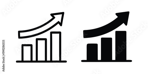 Two black and white bar graph icons with upward trending arrows