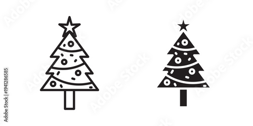 Tree christmas icon for web, design. Linear illustrations, editable strokes