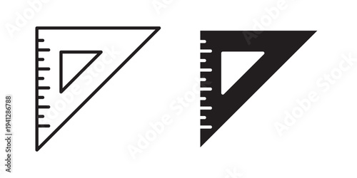 Triangle ruler icon for web, design. Linear illustrations, editable strokes