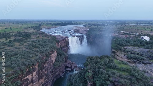 Aerial Slow Motion View of Chachai Waterfall in Rewa Madhya Pradesh India