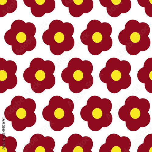 Vibrant Red Floral Seamless Pattern Vector Background with Hand-Drawn Blooming Flowers for Textile and Digital Wallpaper Design