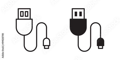 USB cable icon for web, design. Linear illustrations, editable strokes