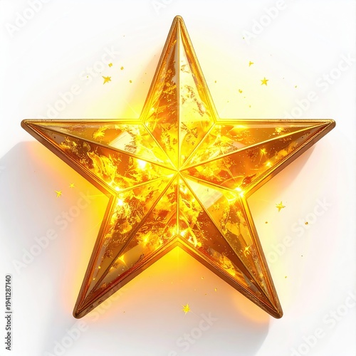 Gleaming golden star, bright and radiant, with shimmering inner glow