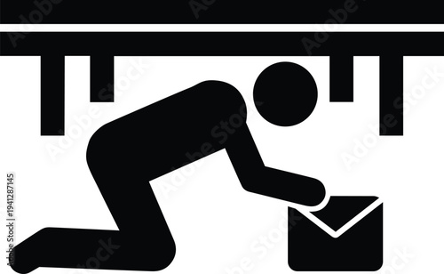 Person searching under table for envelope