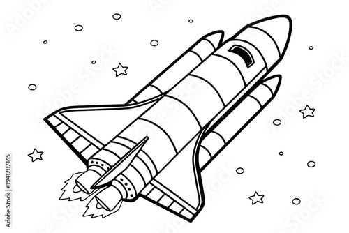 Simple Rocket Line Drawing Coloring Page, Black and White Vector Art