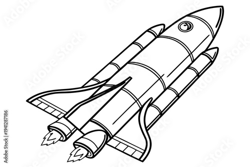 Simple Rocket Line Drawing Coloring Page, Black and White Vector Art