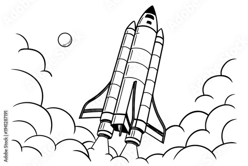Simple Rocket Line Drawing Coloring Page, Black and White Vector Art