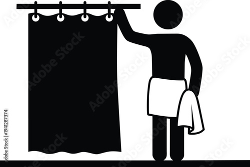 Shower icon person holding towel privacy