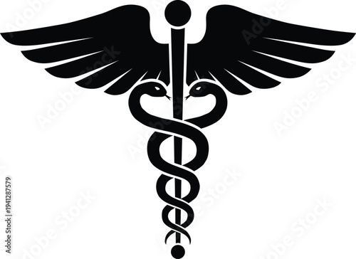 Caduceus medical symbol with wings