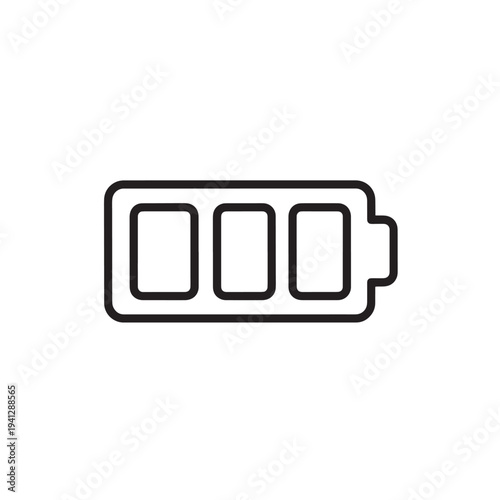 Battery symbol with three bars representing medium power level. Linear icon for energy status and electronic device life.