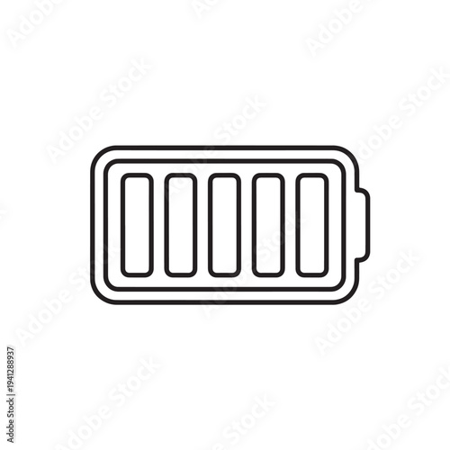 Full battery symbol with five bars indicating maximum power capacity. Clean outline icon for energy storage and health.