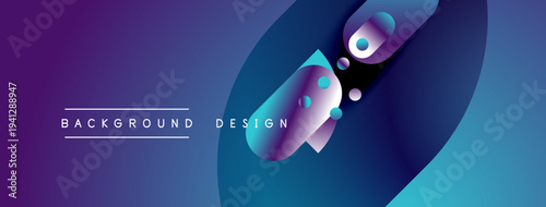 Abstract gradient shapes create dynamic background. Purple, blue hues dominate design, suggesting modern aesthetic. Minimalist text labels elements.