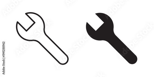 Wrench icon for web, design. Linear illustrations, editable strokes