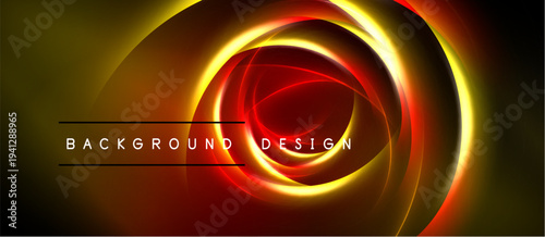Abstract vibrant design features glowing concentric circles. Red, orange, yellow hues create dynamic visual effect. Text reads background design.