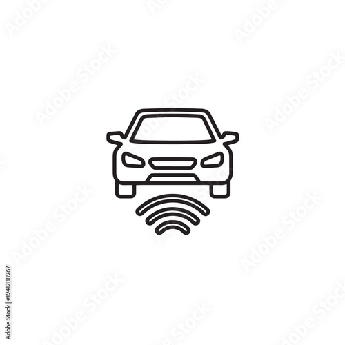 Autonomous vehicle smart car icon with wireless sensor waves. Modern self driving transport technology symbol sign.