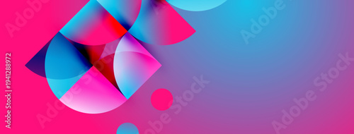 Abstract shapes blend vibrant pinks, blues. Gradient colors create dynamic visual effect. Modern design, smooth transitions dominate composition.