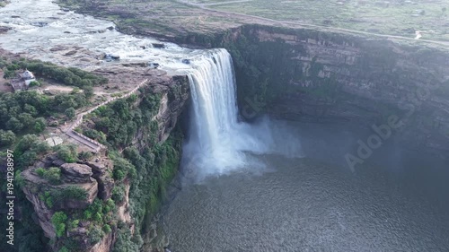 Aerial View of Chachai Waterfall and River Landscape in Rewa Madhya Pradesh India