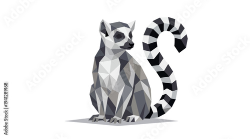 Low Poly Ring-Tailed Lemur Sitting, Geometric Animal Illustration