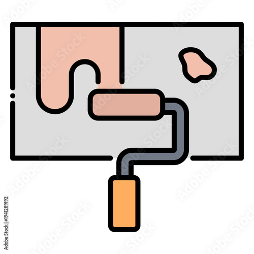 Wall Painting with Roller Icon Vector Illustration
