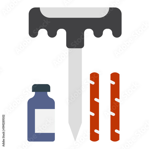 Soil Testing Kit Icon with Sampler, Bottle, and Test Strips
