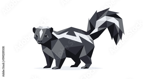 Geometric Skunk Illustration, Low Poly Style, White Background