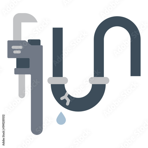 Plumbing Repair Icon: Leaky Pipe with Wrench